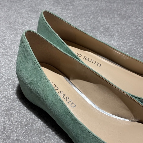 Franco Sarto mint green suede and silver peep toe ballet flats worn once - Picture 2 of 7